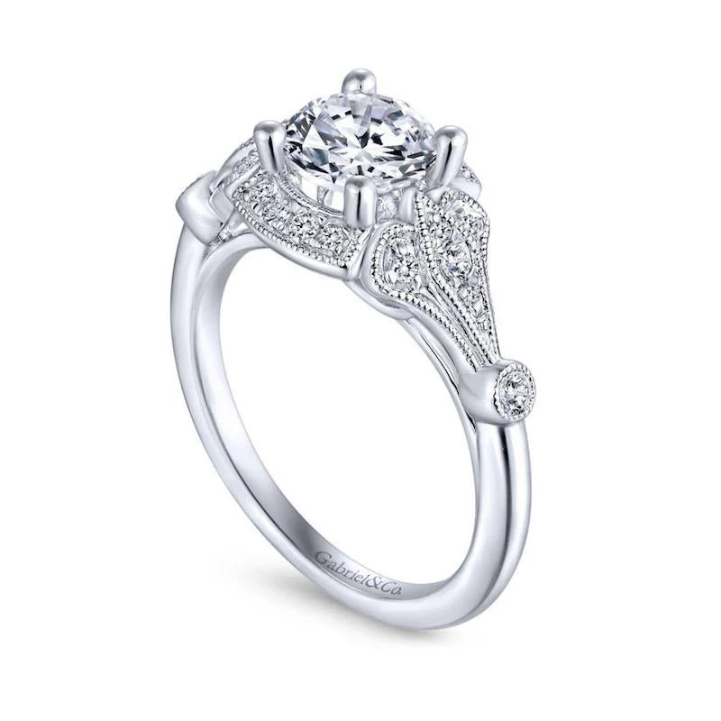 Gabriel & Co. 14k White Gold Art Deco Halo Engagement Ring - Image 3