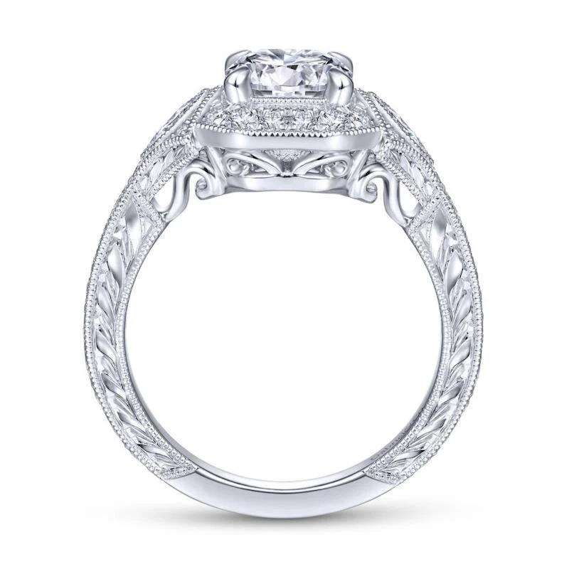 Gabriel & Co. 14k White Gold Art Deco Halo Engagement Ring - Image 2