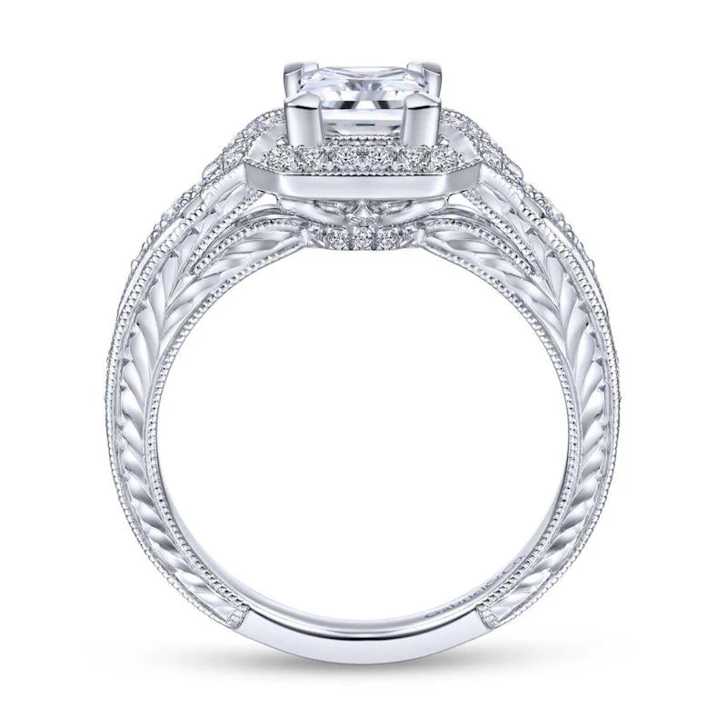 Gabriel & Co. 14k White Gold Art Deco Halo Engagement Ring - Image 2