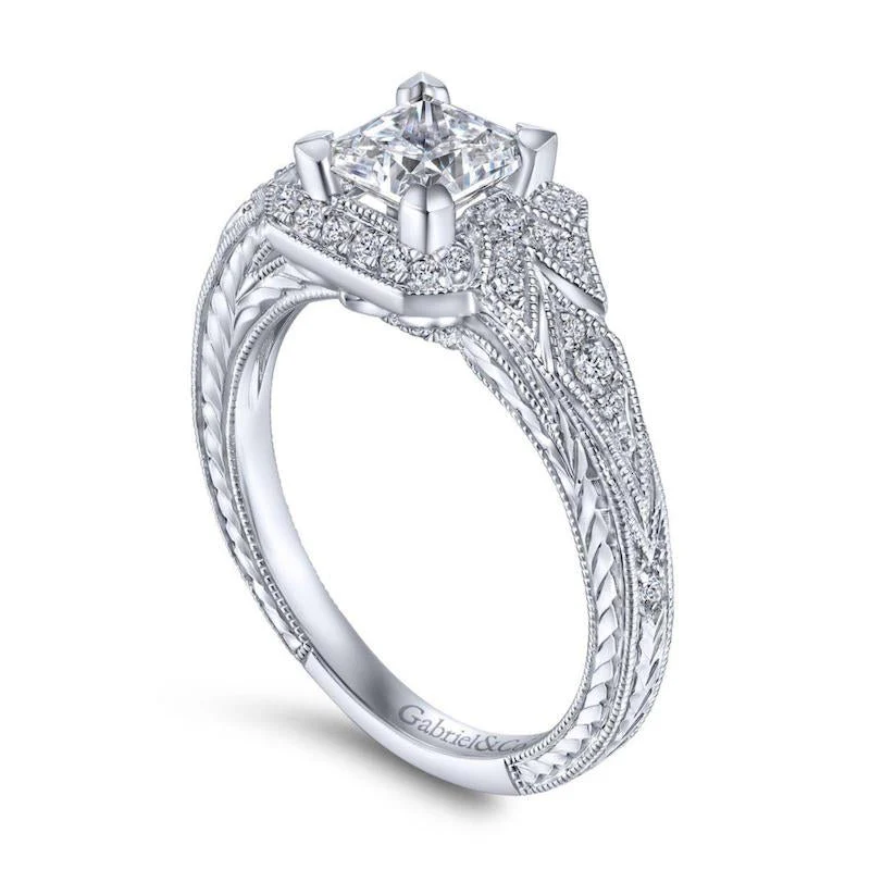 Gabriel & Co. 14k White Gold Art Deco Halo Engagement Ring - Image 3
