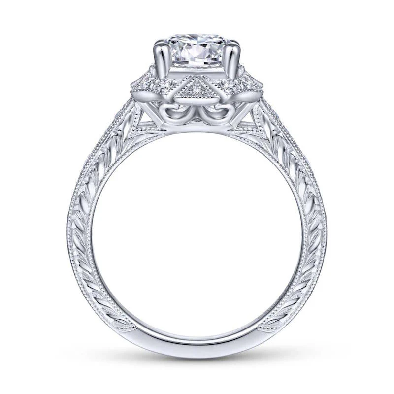 Gabriel & Co. 14k White Gold Art Deco Halo Engagement Ring - Image 2