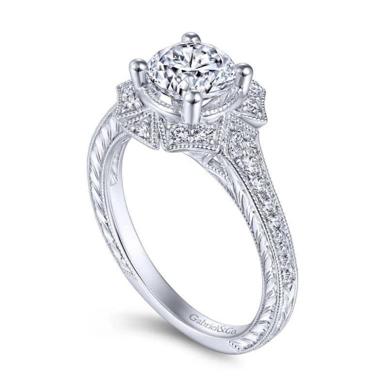 Gabriel & Co. 14k White Gold Art Deco Halo Engagement Ring - Image 3