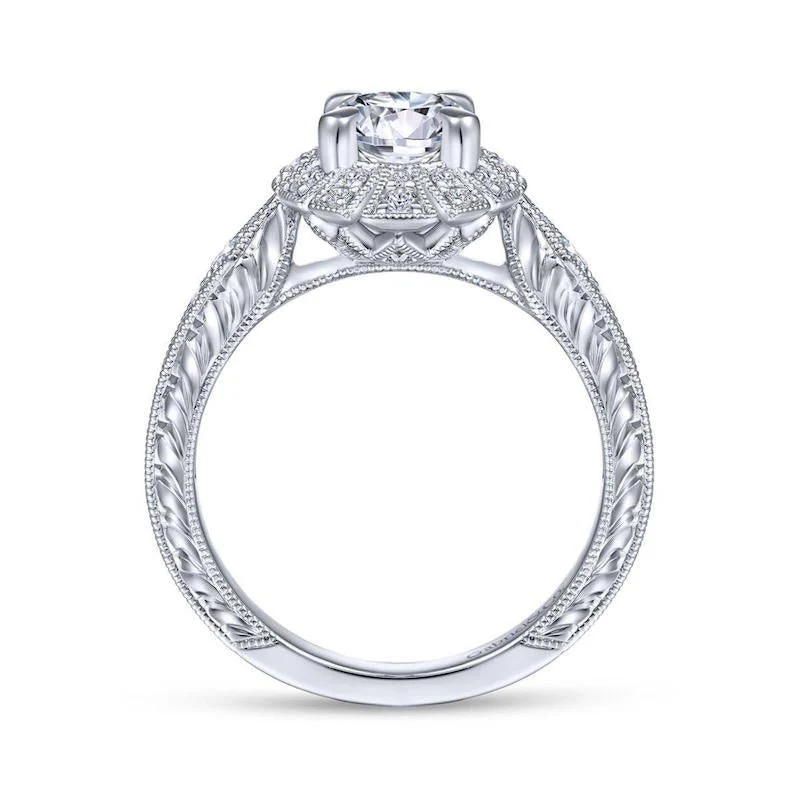 Gabriel & Co. 14k White Gold Art Deco Halo Engagement Ring - Image 2