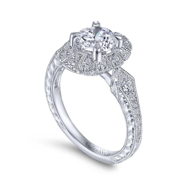 Gabriel & Co. 14k White Gold Art Deco Halo Engagement Ring - Image 3