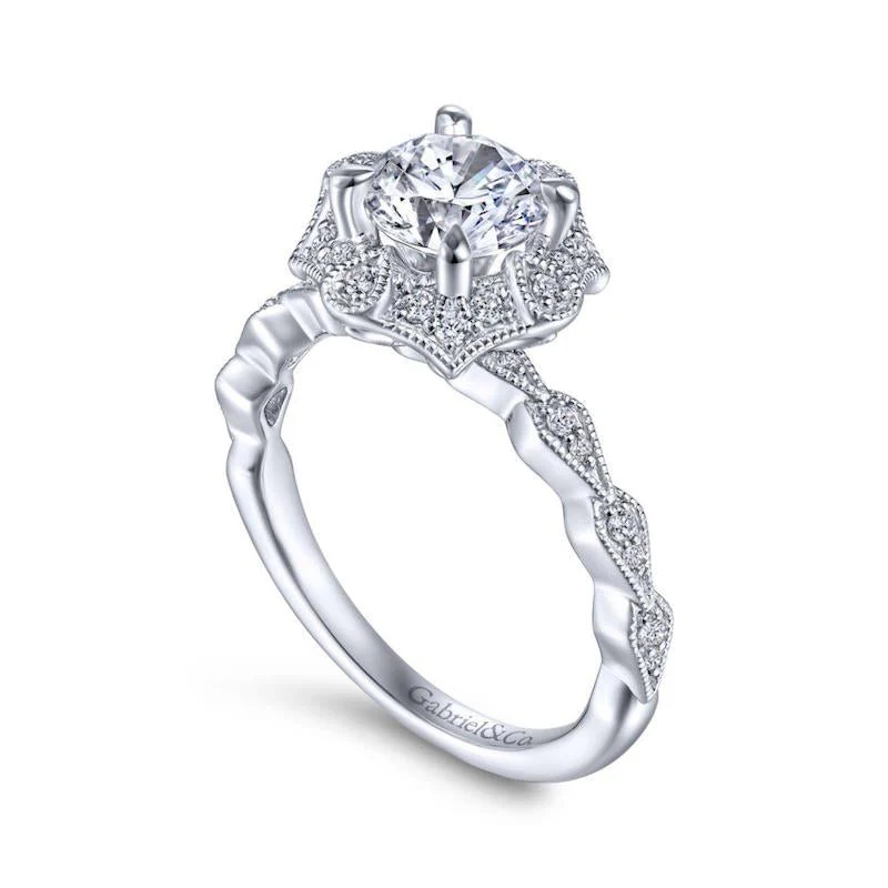 Gabriel & Co. 14k White Gold Art Deco Halo Engagement Ring - Image 3