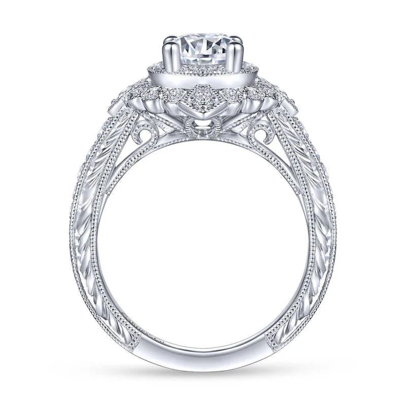 Gabriel & Co. 14k White Gold Art Deco Halo Engagement Ring - Image 2
