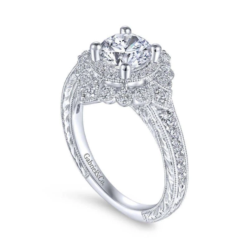 Gabriel & Co. 14k White Gold Art Deco Halo Engagement Ring - Image 3
