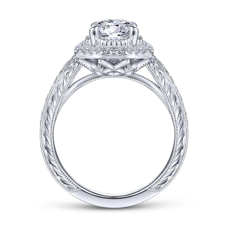 Gabriel & Co. 14k White Gold Art Deco Halo Engagement Ring - Image 2