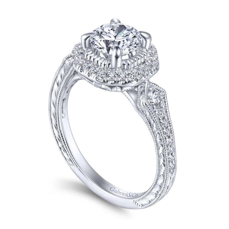 Gabriel & Co. 14k White Gold Art Deco Halo Engagement Ring - Image 3