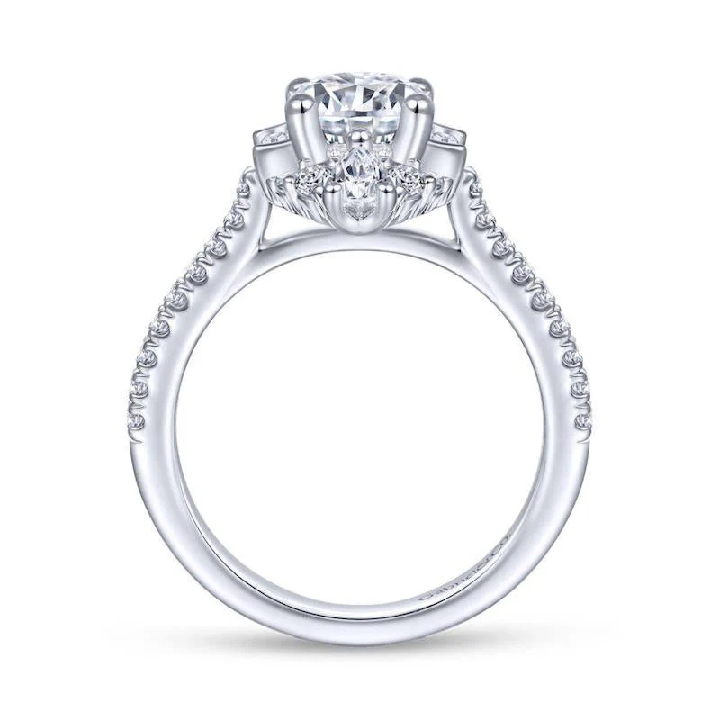 Gabriel & Co. 14k White Gold Art Deco Halo Engagement Ring - Image 2