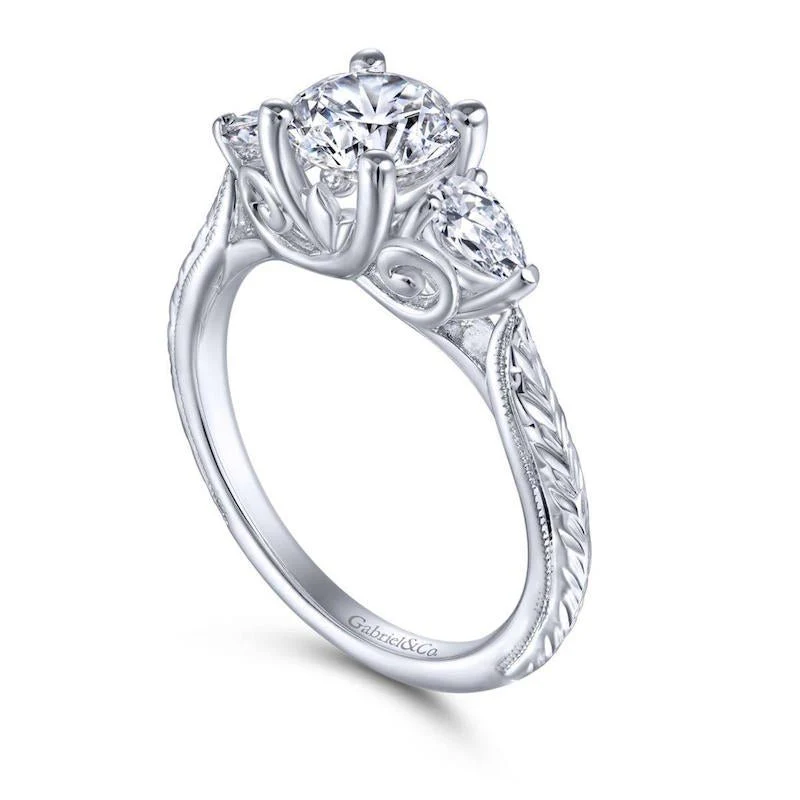 Gabriel & Co. 14k White Gold Art Deco Straight Engagement Ring - Image 3