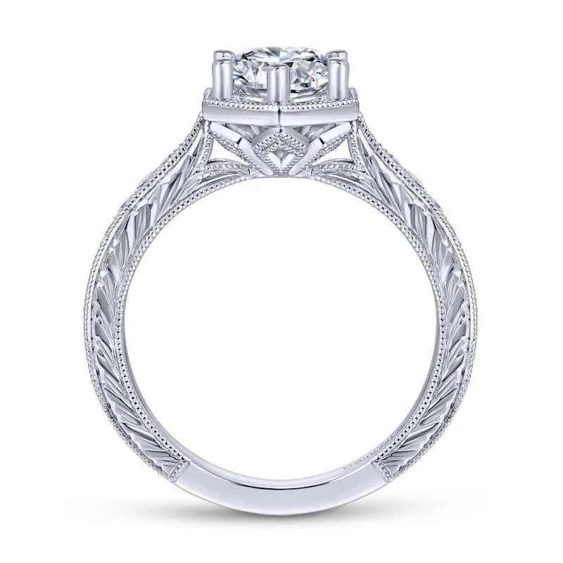 Gabriel & Co. 14k White Gold Art Deco Straight Engagement Ring - Image 2