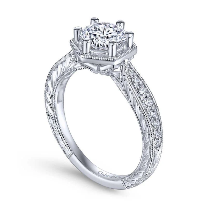 Gabriel & Co. 14k White Gold Art Deco Straight Engagement Ring - Image 3