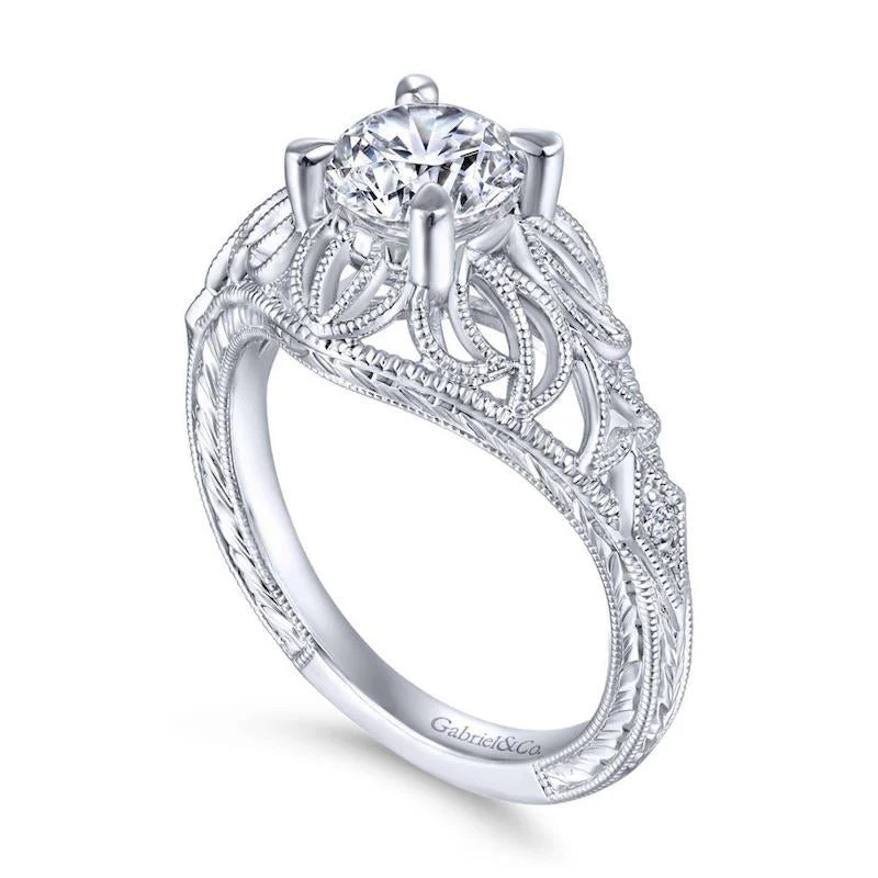 Gabriel & Co. 14k White Gold Art Deco Wide Band Engagement Ring - Image 3