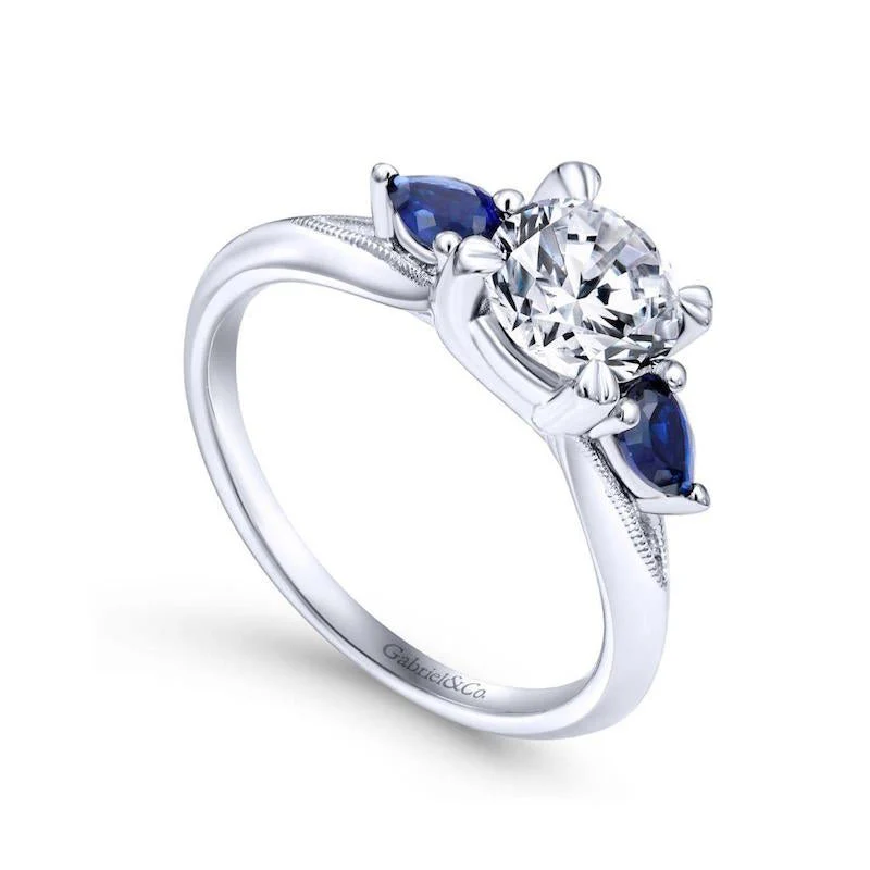 Gabriel & Co. 14k White Gold Contemporary 3 Stone Diamond & Gemstone Engagement Ring - Image 3