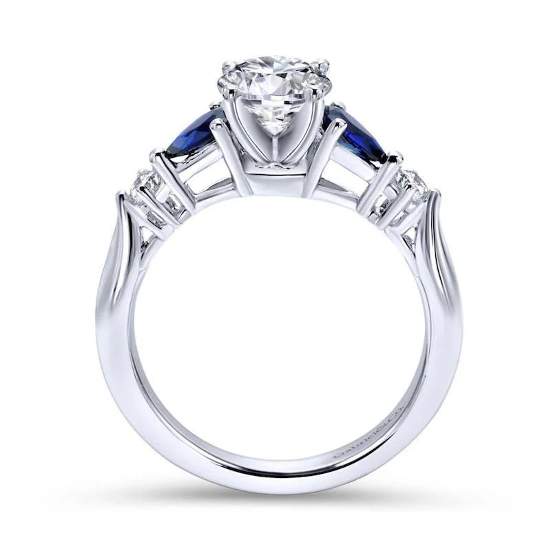 Gabriel & Co. 14k White Gold Contemporary 3 Stone Diamond & Gemstone Engagement Ring - Image 2