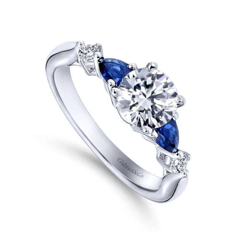 Gabriel & Co. 14k White Gold Contemporary 3 Stone Diamond & Gemstone Engagement Ring - Image 3