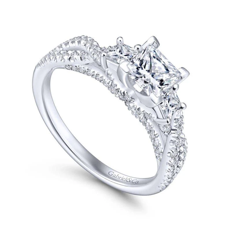 Gabriel & Co. 14k White Gold Contemporary 3 Stone Engagement Ring - Image 3