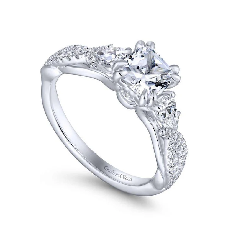 Gabriel & Co. 14k White Gold Contemporary 3 Stone Engagement Ring - Image 3