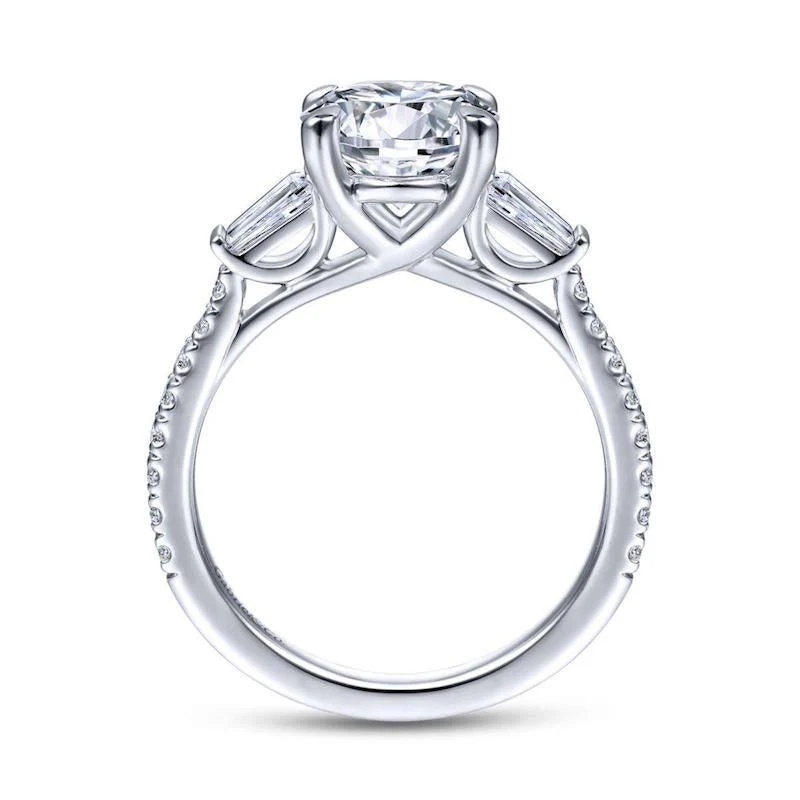 Gabriel & Co. 14k White Gold Contemporary 3 Stone Engagement Ring - Image 2