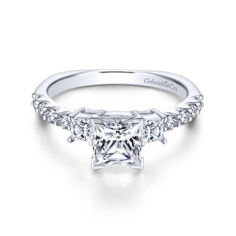 Gabriel & Co. 14k White Gold Contemporary 3 Stone Engagement Ring