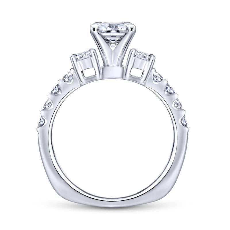 Gabriel & Co. 14k White Gold Contemporary 3 Stone Engagement Ring - Image 2