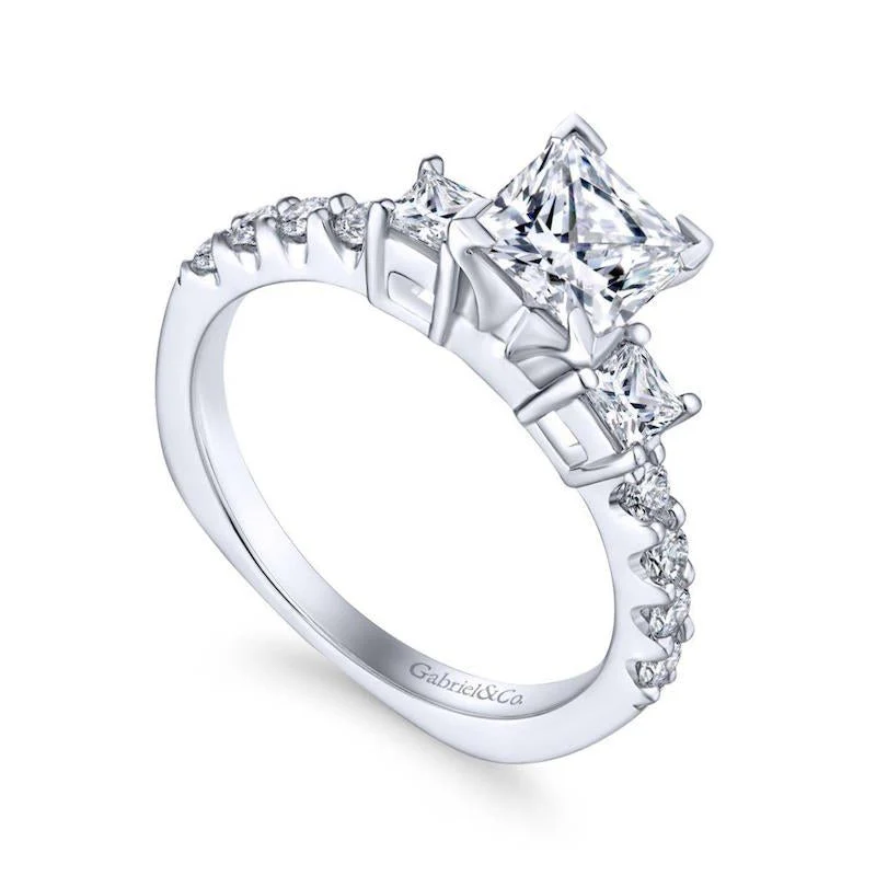 Gabriel & Co. 14k White Gold Contemporary 3 Stone Engagement Ring - Image 3