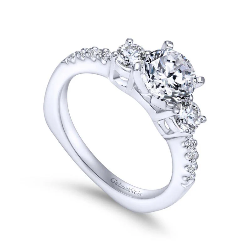 Gabriel & Co. 14k White Gold Contemporary 3 Stone Engagement Ring - Image 3