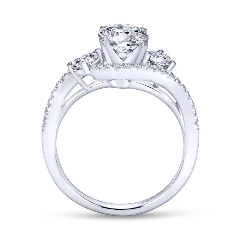 Gabriel & Co. 14k White Gold Contemporary 3 Stone Engagement Ring - Image 2
