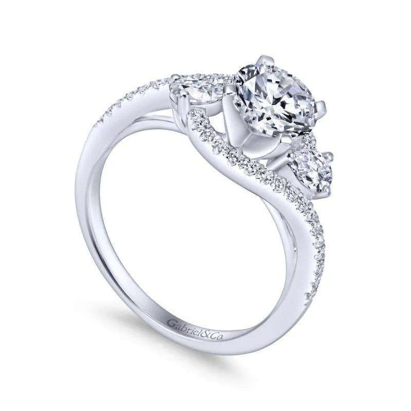 Gabriel & Co. 14k White Gold Contemporary 3 Stone Engagement Ring - Image 3