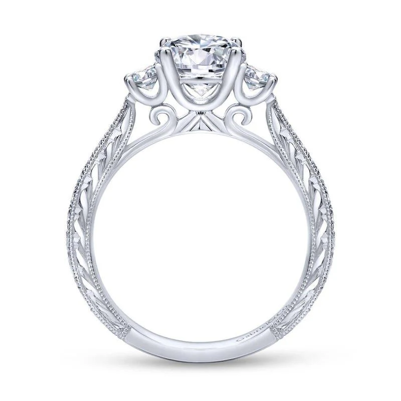 Gabriel & Co. 14k White Gold Contemporary 3 Stone Engagement Ring - Image 2