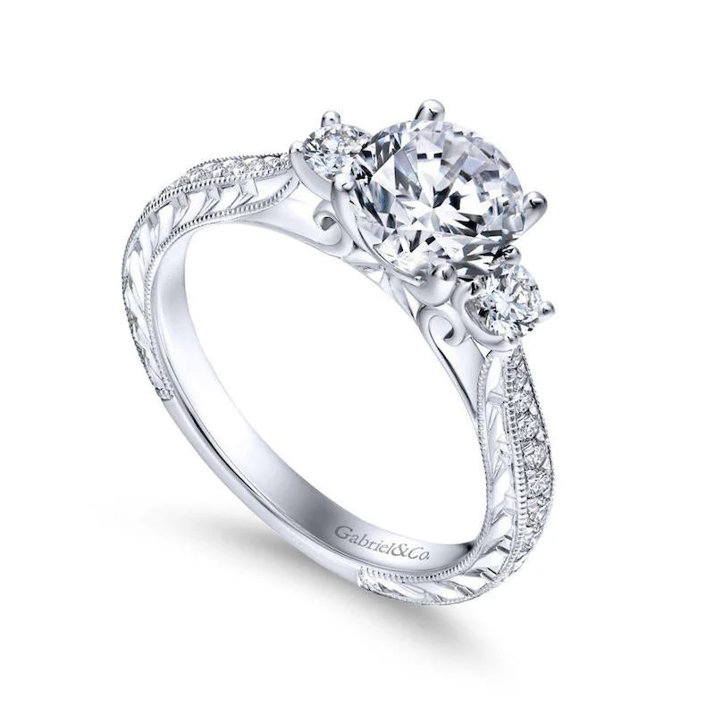 Gabriel & Co. 14k White Gold Contemporary 3 Stone Engagement Ring - Image 3