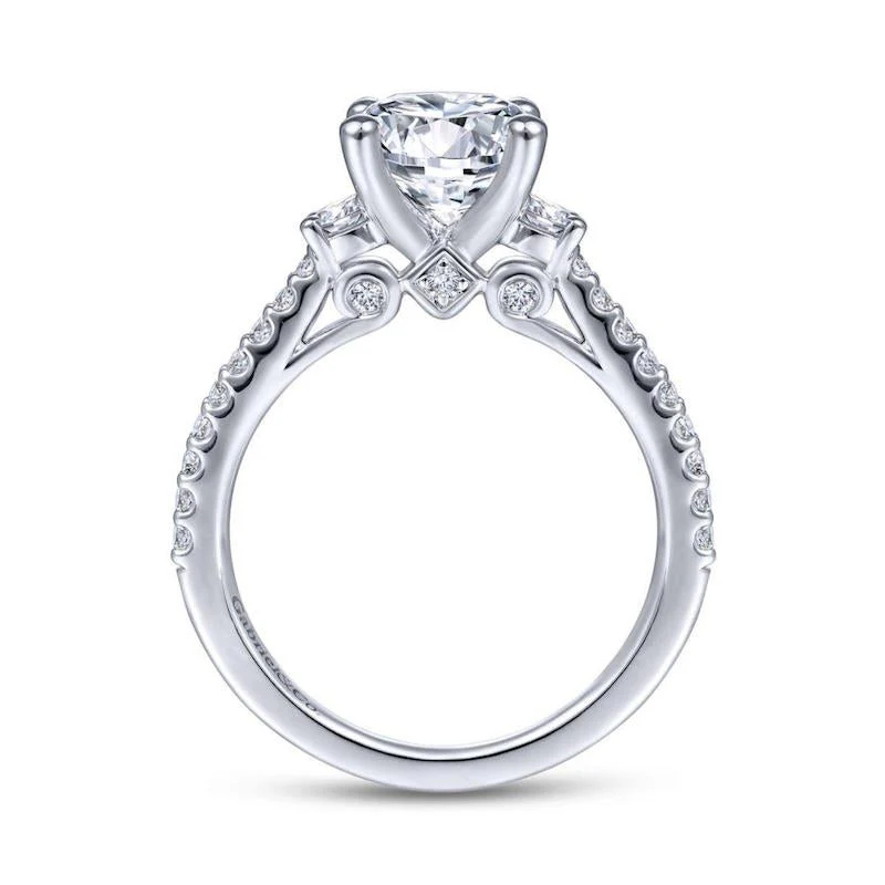 Gabriel & Co. 14k White Gold Contemporary 3 Stone Engagement Ring - Image 2