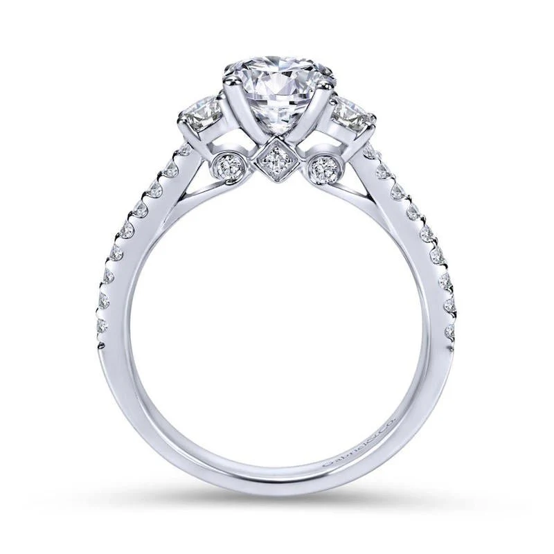 Gabriel & Co. 14k White Gold Contemporary 3 Stone Engagement Ring - Image 2