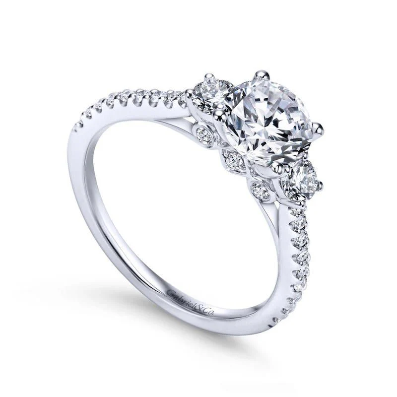 Gabriel & Co. 14k White Gold Contemporary 3 Stone Engagement Ring - Image 3