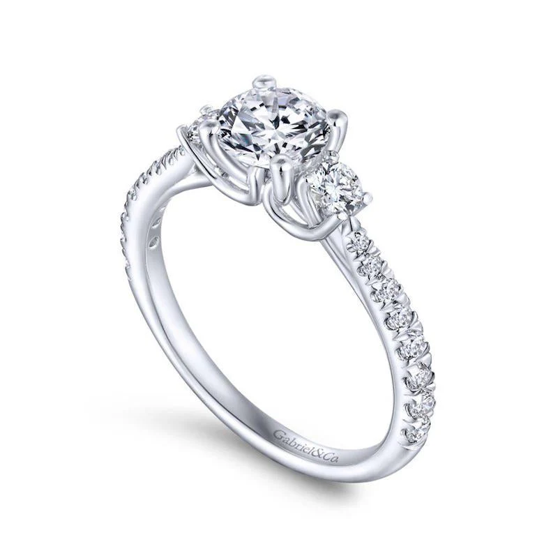 Gabriel & Co. 14k White Gold Contemporary 3 Stone Engagement Ring - Image 3