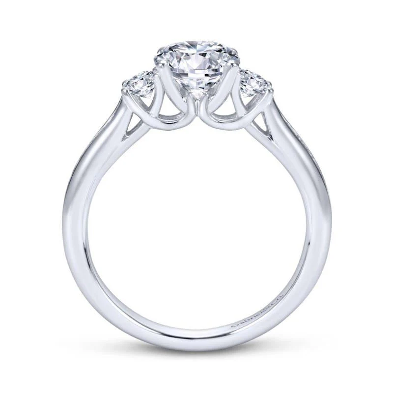 Gabriel & Co. 14k White Gold Contemporary 3 Stone Engagement Ring - Image 2