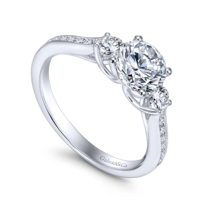 Gabriel & Co. 14k White Gold Contemporary 3 Stone Engagement Ring - Image 3