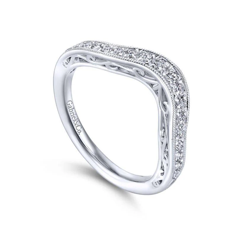 Gabriel & Co. 14k White Gold Contemporary Curved Wedding Band - Image 3