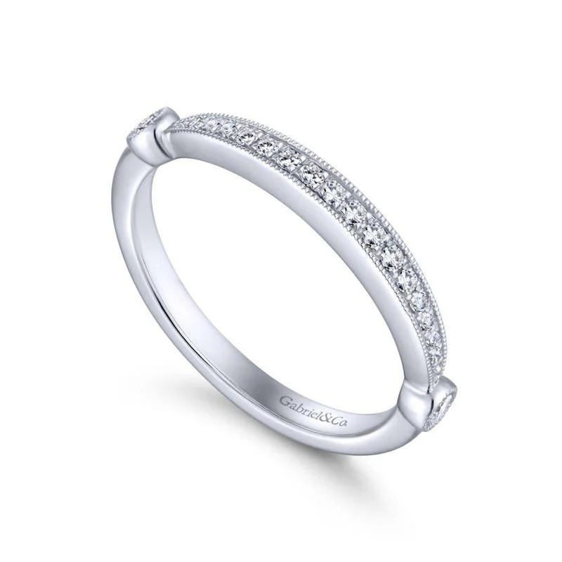 Gabriel & Co. 14k White Gold Contemporary Diamond Wedding Band - Image 3