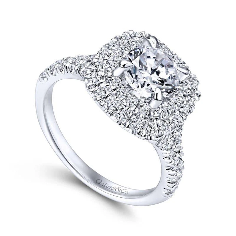Gabriel & Co. 14k White Gold Contemporary Double Halo Engagement Ring - Image 3