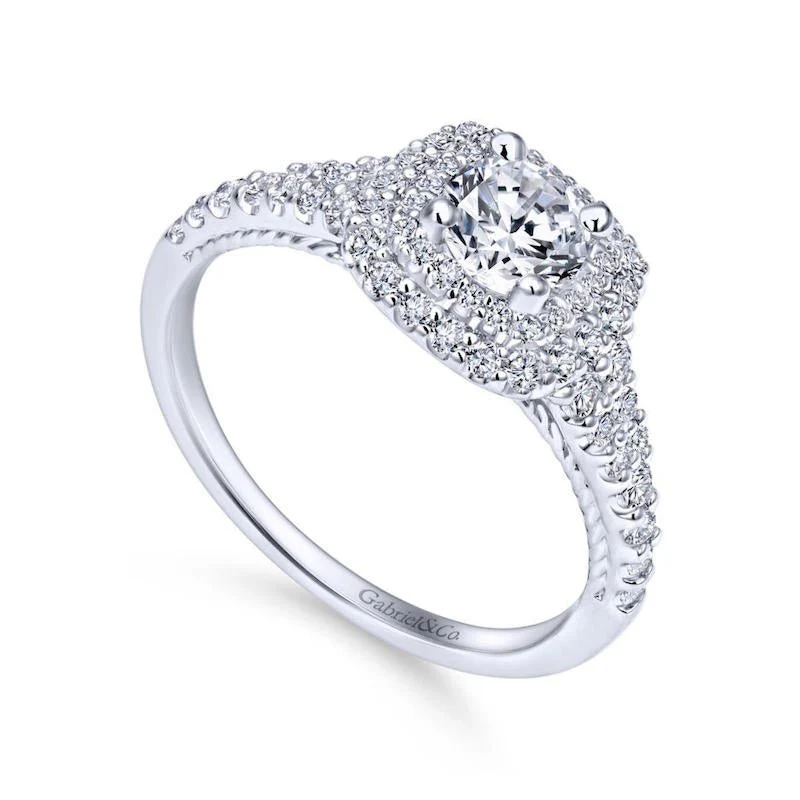 Gabriel & Co. 14k White Gold Contemporary Double Halo Engagement Ring - Image 3
