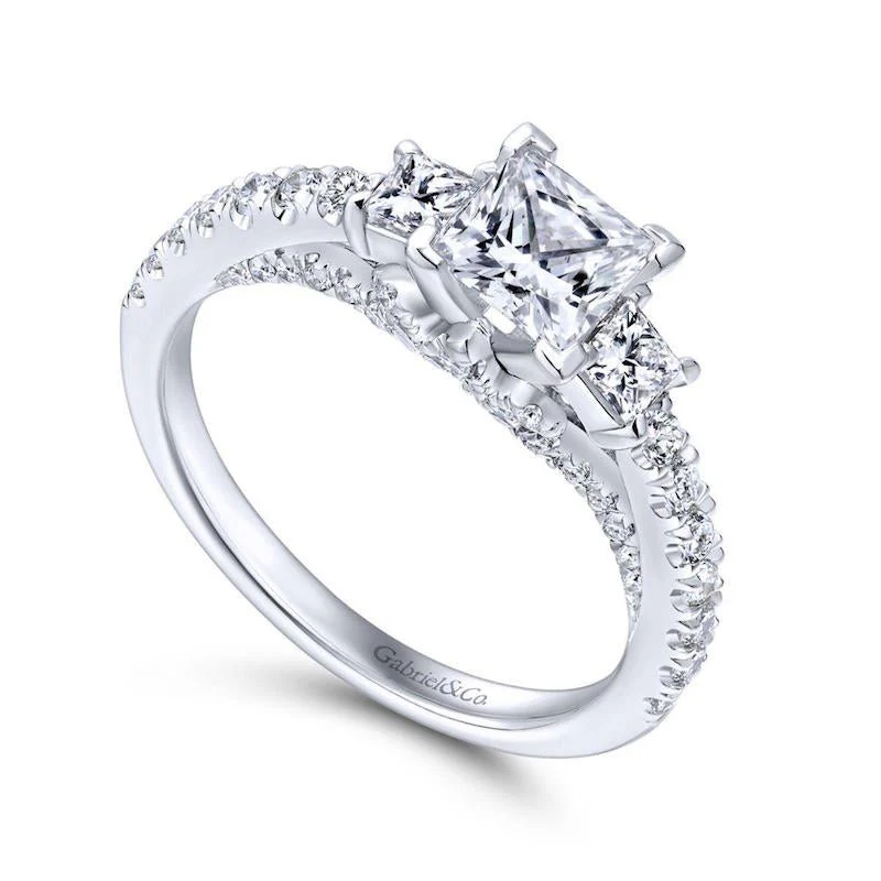 Gabriel & Co. 14k White Gold Entwined 3 Stone Engagement Ring - Image 3