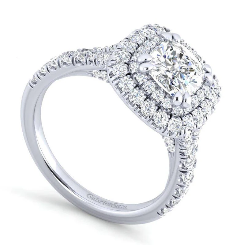 Gabriel & Co. 14k White Gold Entwined Double Halo Engagement Ring - Image 3