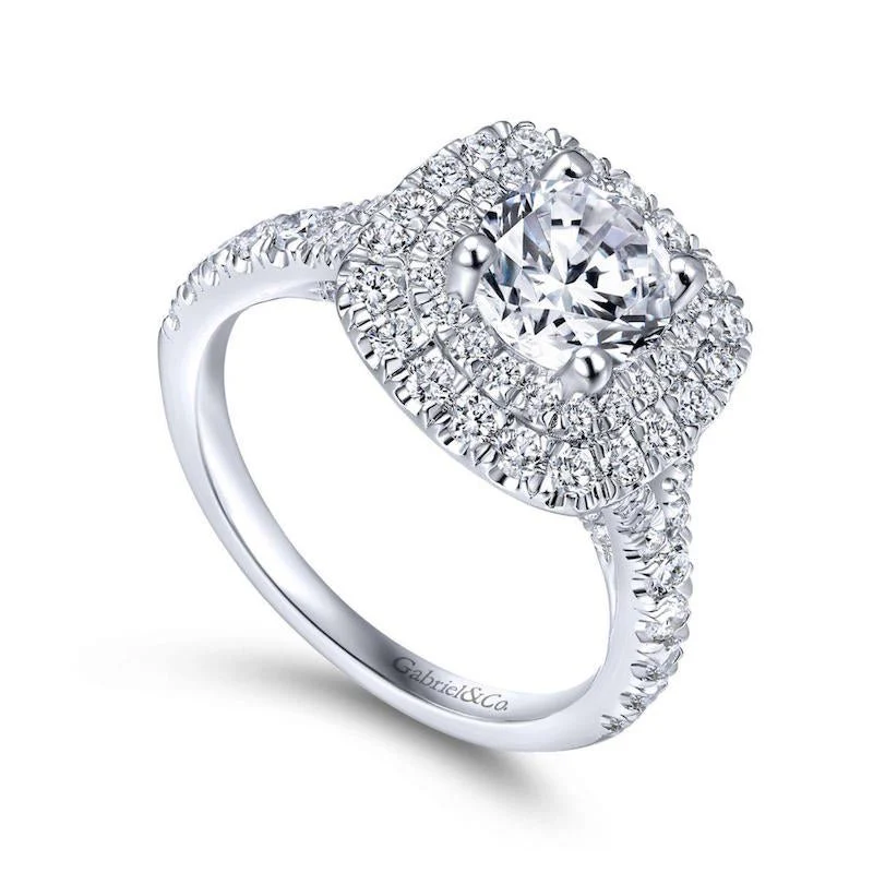 Gabriel & Co. 14k White Gold Entwined Double Halo Engagement Ring - Image 3