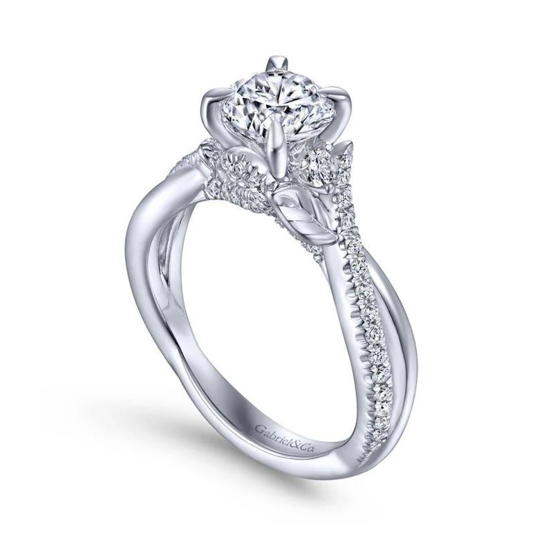 Gabriel & Co. 14k White Gold Floral Twisted Engagement Ring - Image 3