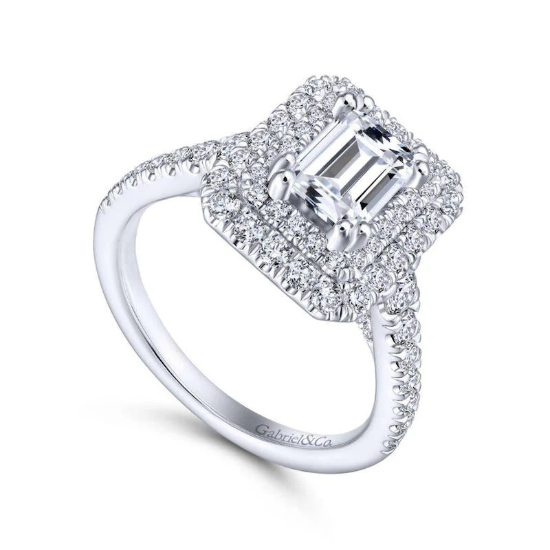 Gabriel & Co. 14k White Gold Rosette Double Halo Engagement Ring - Image 3