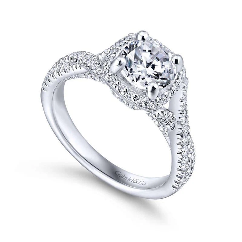Gabriel & Co. 14k White Gold Rosette Halo Engagement Ring - Image 3
