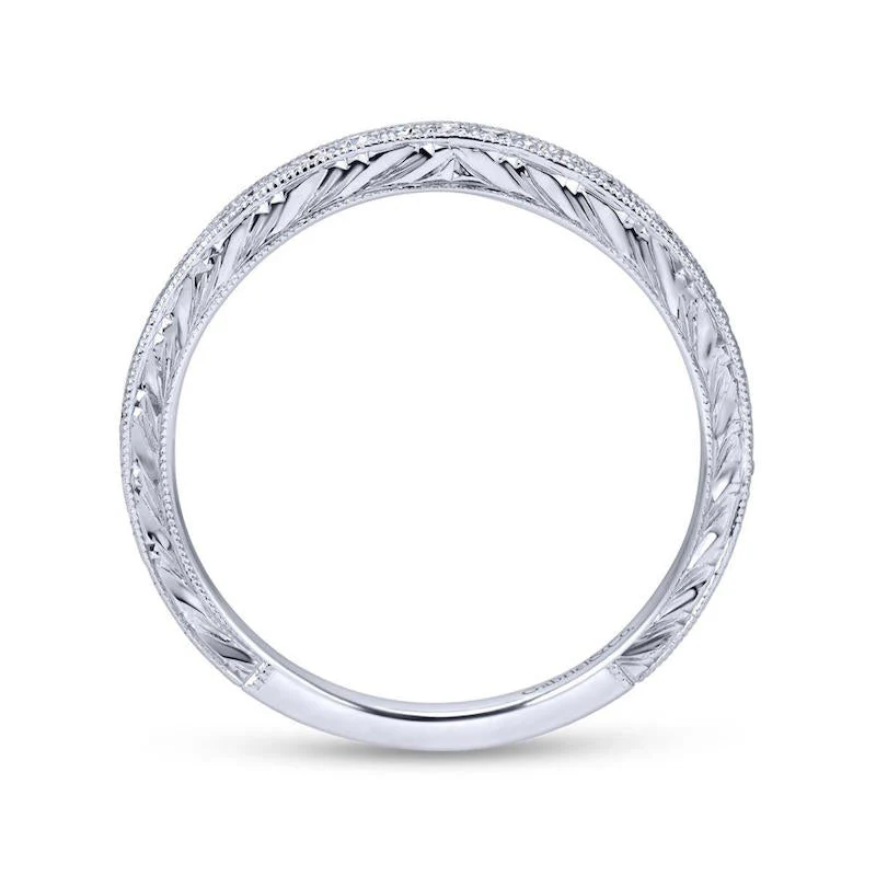 Gabriel & Co. 14k White Gold Victorian Curved Wedding Band - Image 2