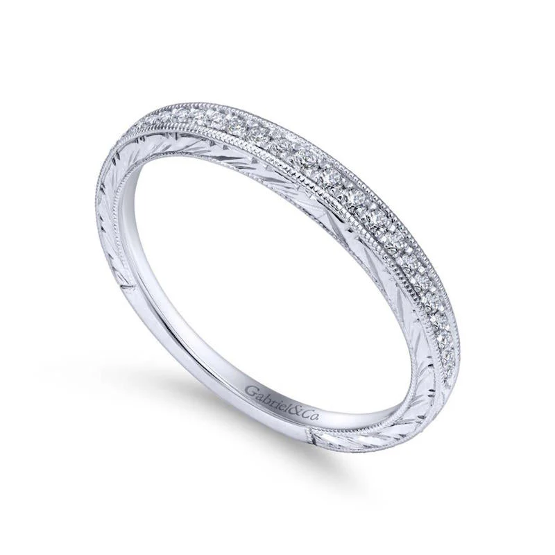 Gabriel & Co. 14k White Gold Victorian Curved Wedding Band - Image 3